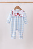 Blue Farm Embroidery Gingham Romper - Aaria Tees Aaria Tees