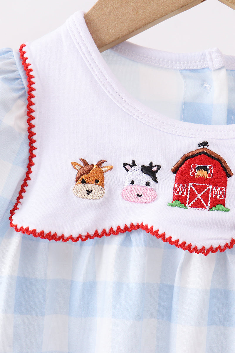 Blue Farm Embroidery Gingham Romper - Aaria Tees Aaria Tees