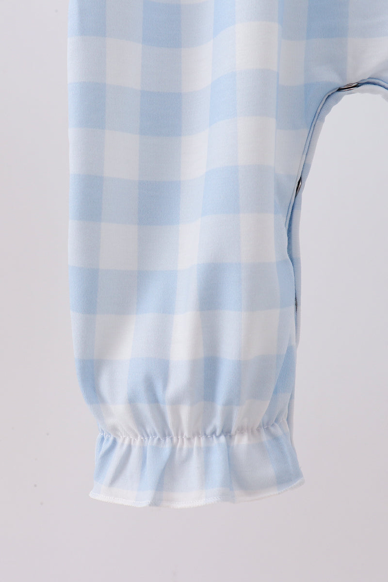 Blue Farm Embroidery Gingham Romper - Aaria Tees Aaria Tees