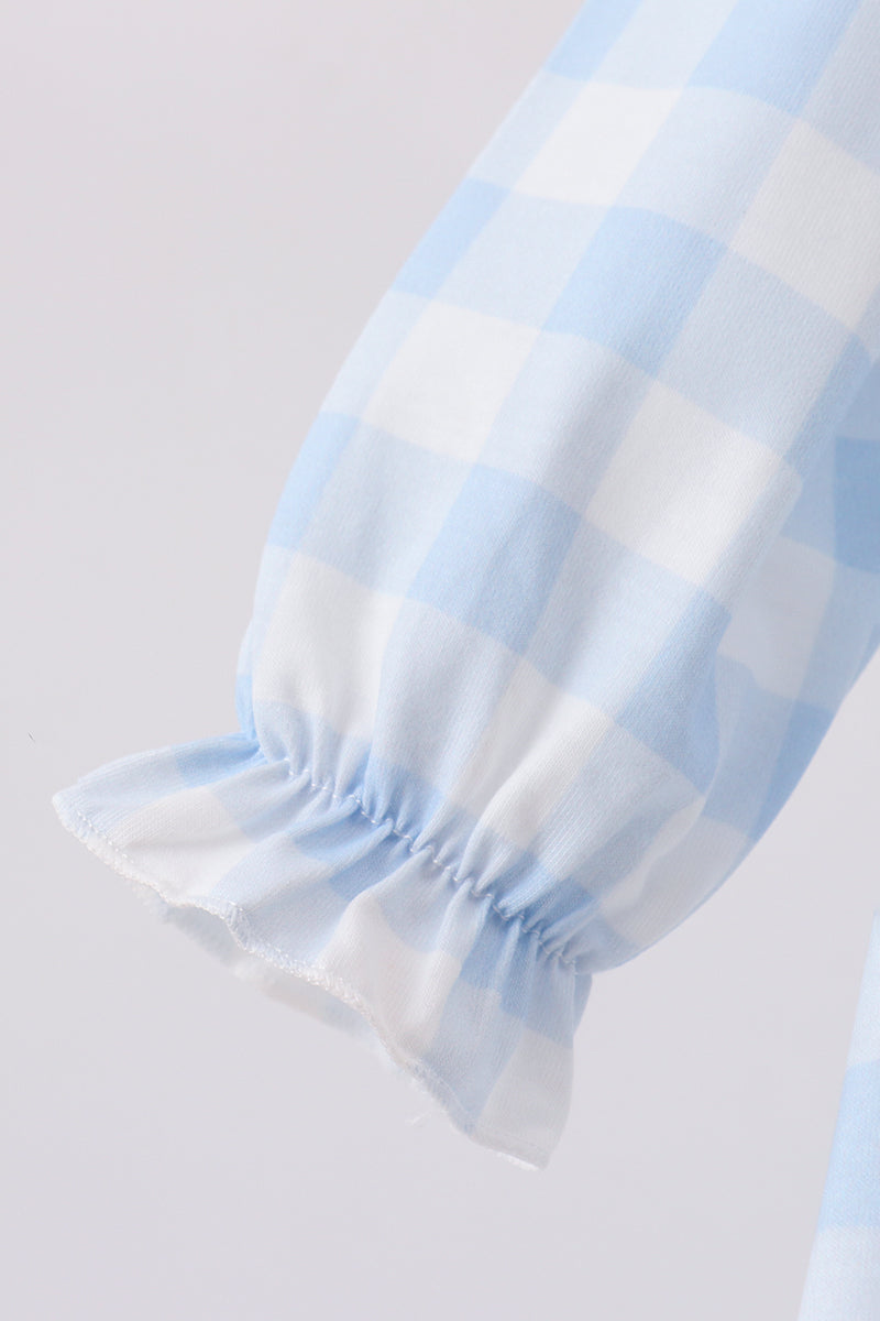 Blue Farm Embroidery Gingham Romper - Aaria Tees Aaria Tees