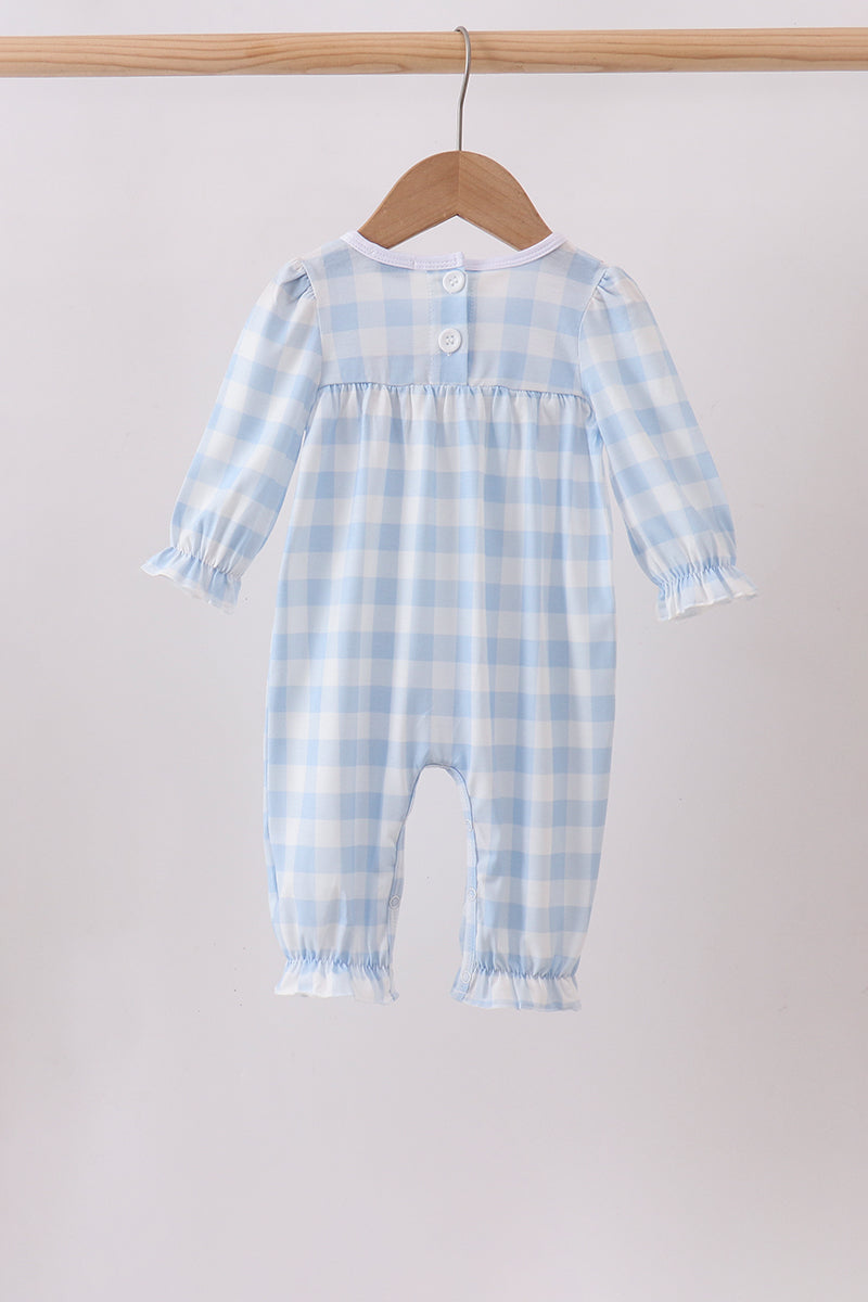 Blue Farm Embroidery Gingham Romper - Aaria Tees Aaria Tees