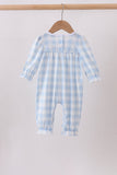 Blue Farm Embroidery Gingham Romper - Aaria Tees Aaria Tees