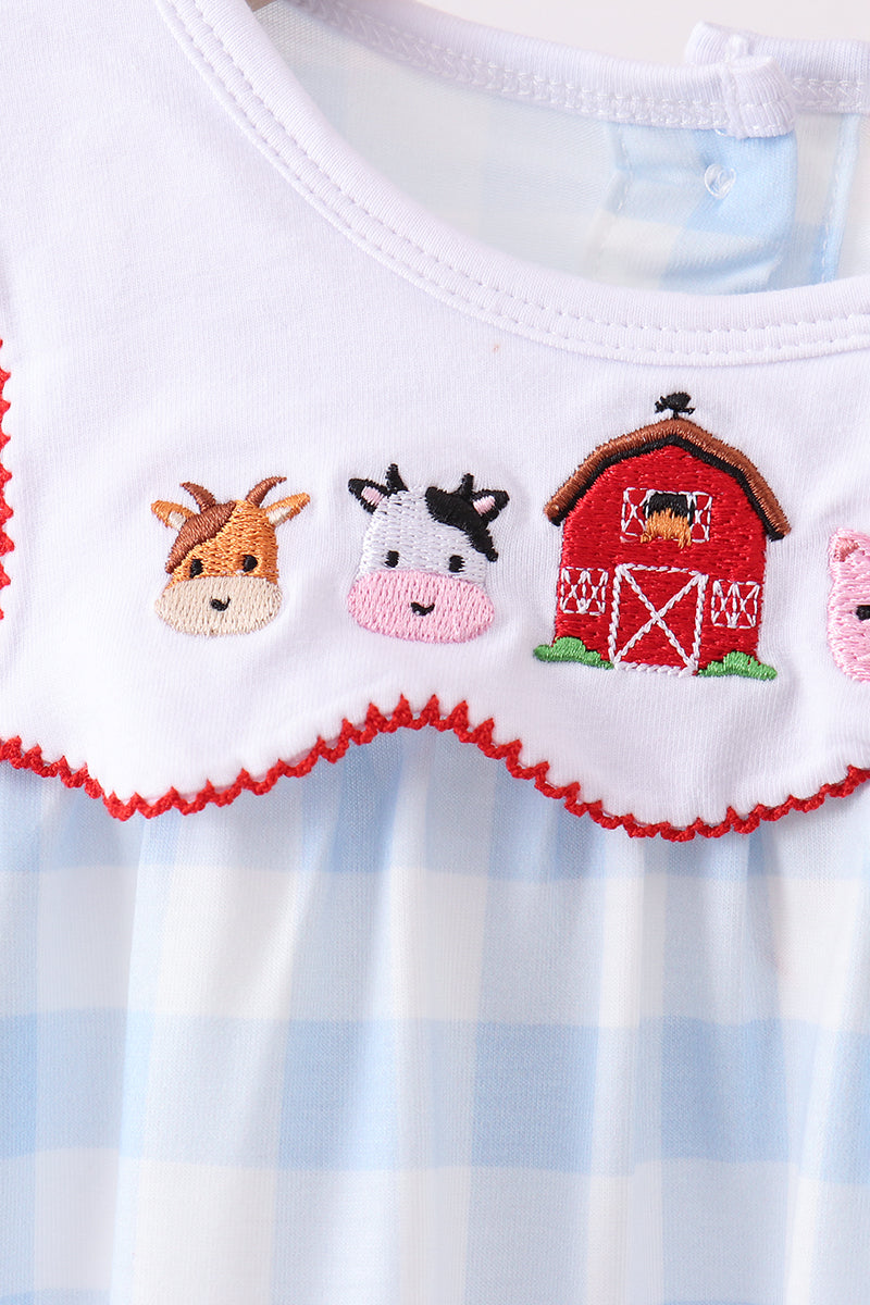 Blue Farm Embroidery Gingham Bloomer Set - Aaria Tees Aaria Tees