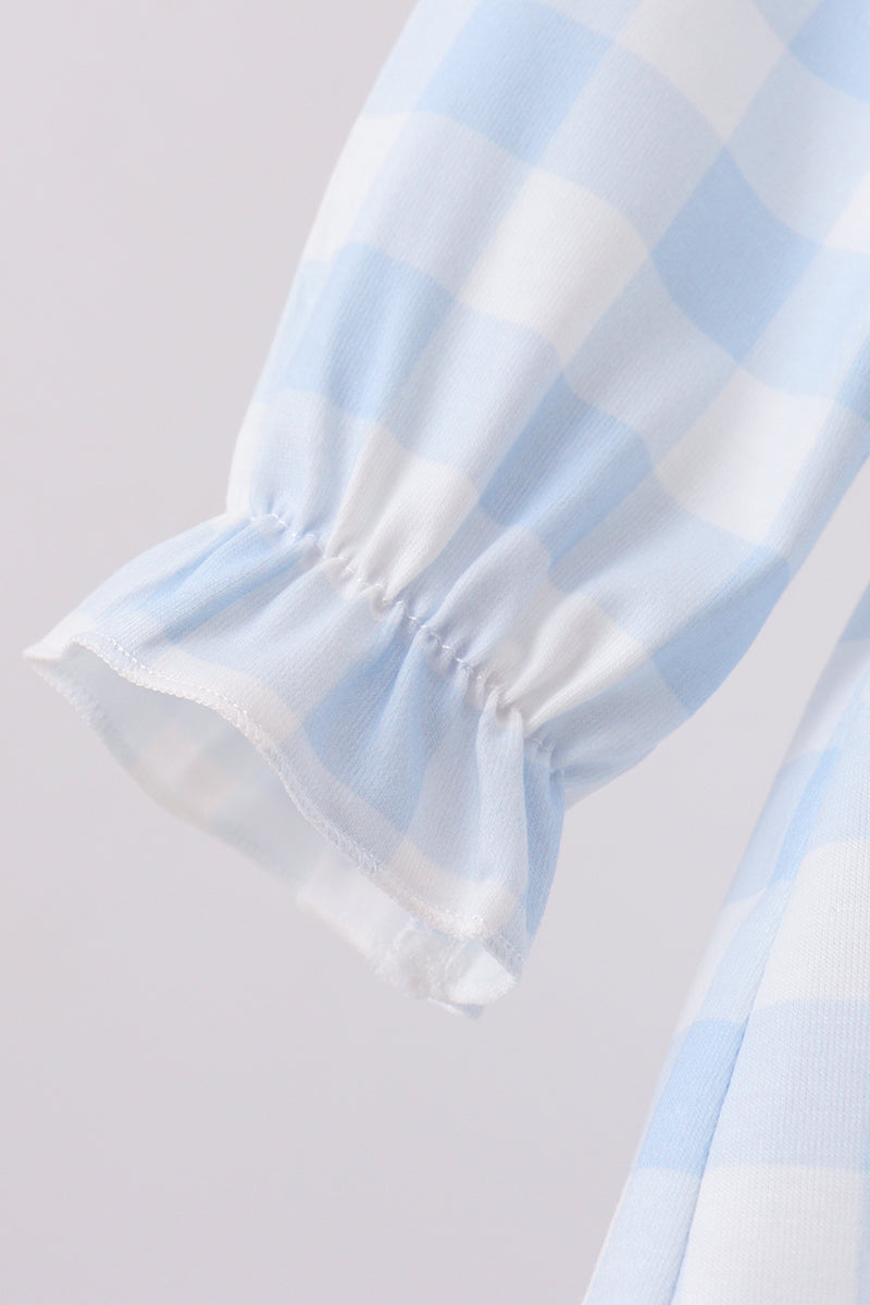 Blue Farm Embroidery Gingham Bloomer Set - Aaria Tees Aaria Tees