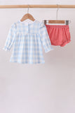 Blue Farm Embroidery Gingham Bloomer Set - Aaria Tees Aaria Tees