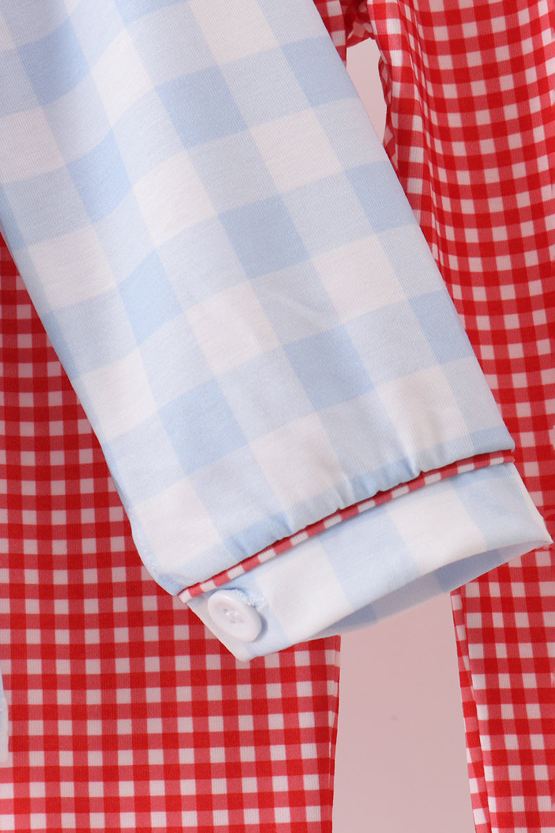 Blue Farm Embroidery Gingham Pants Set - Aaria Tees Aaria Tees
