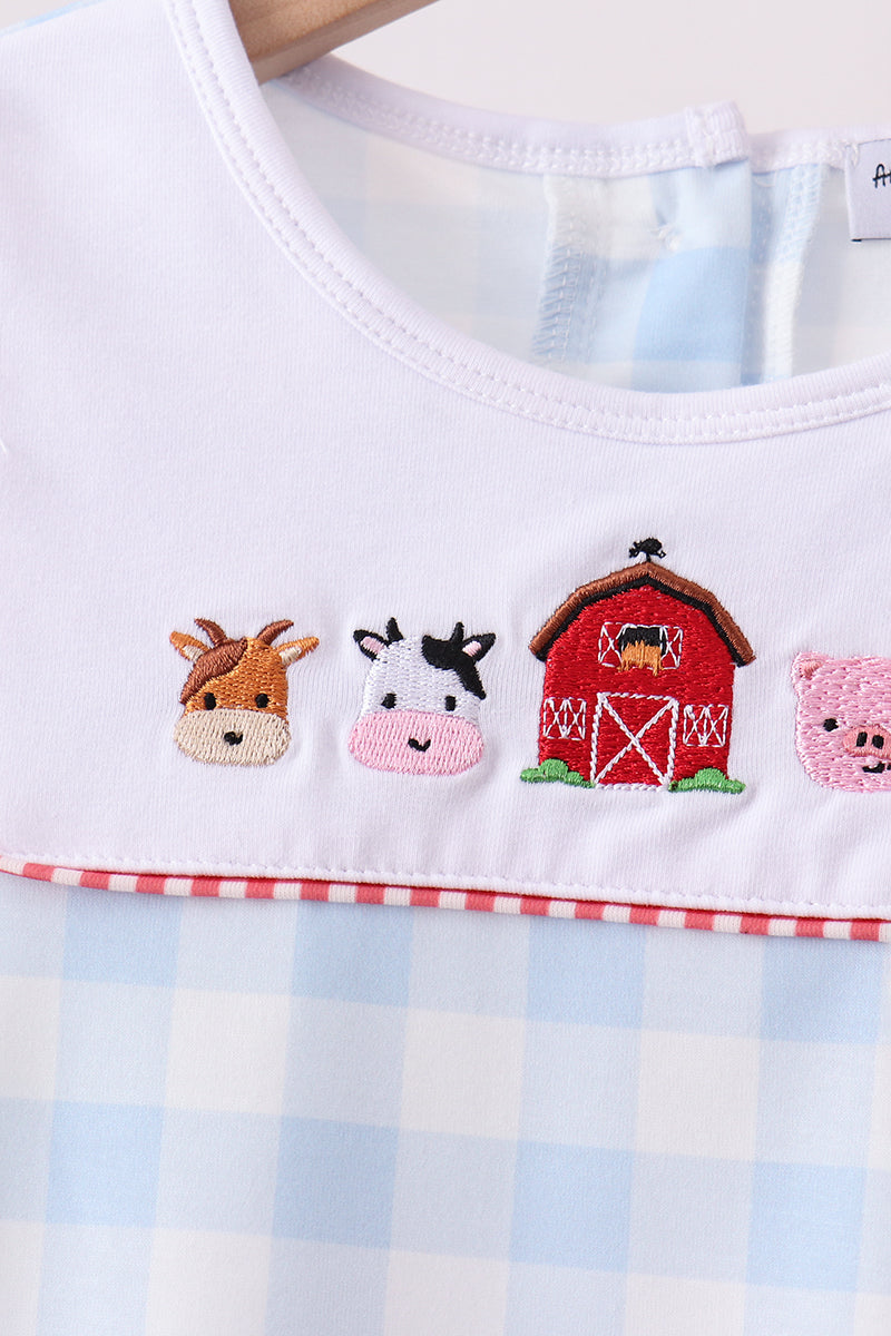 Blue Farm Embroidery Gingham Pants Set - Aaria Tees Aaria Tees