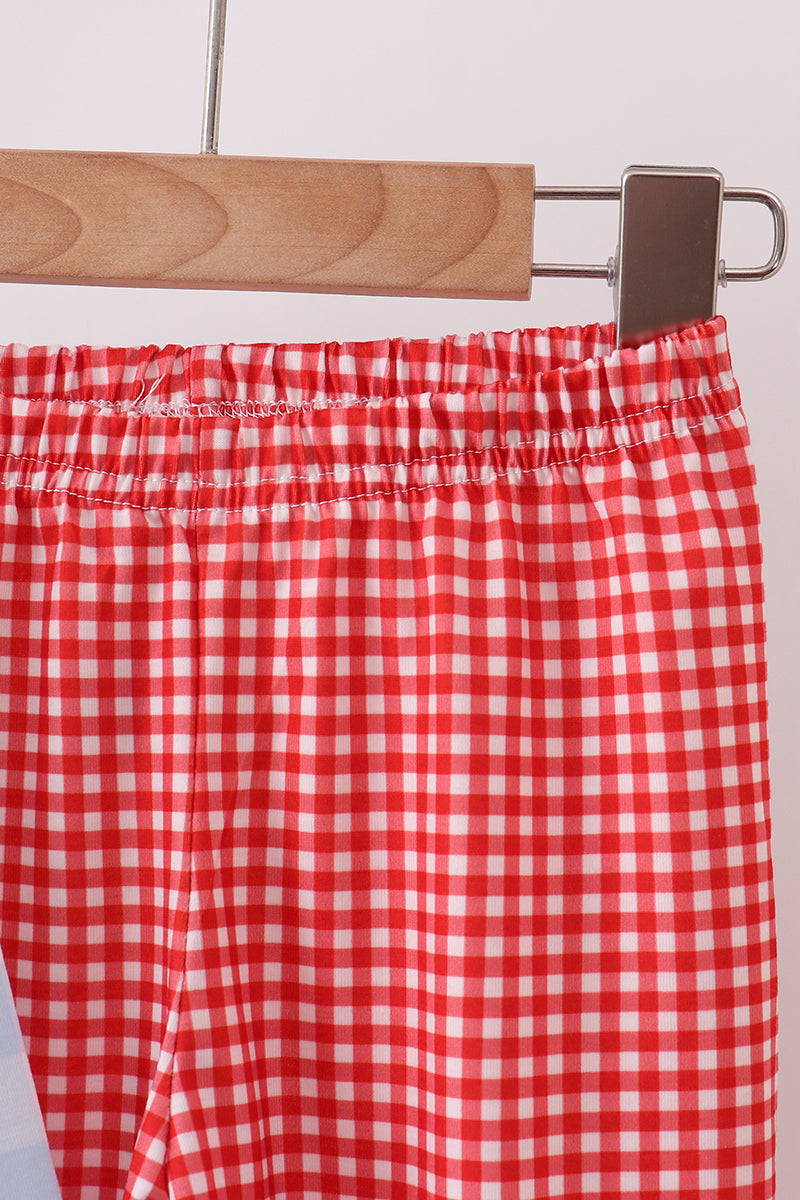 Blue Farm Embroidery Gingham Pants Set - Aaria Tees Aaria Tees