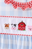Blue Farm Embroidery Ruffle Gingham Pants Set - Aaria Tees Aaria Tees