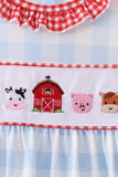Blue Farm Embroidery Ruffle Gingham Dress - Aaria Tees Aaria Tees