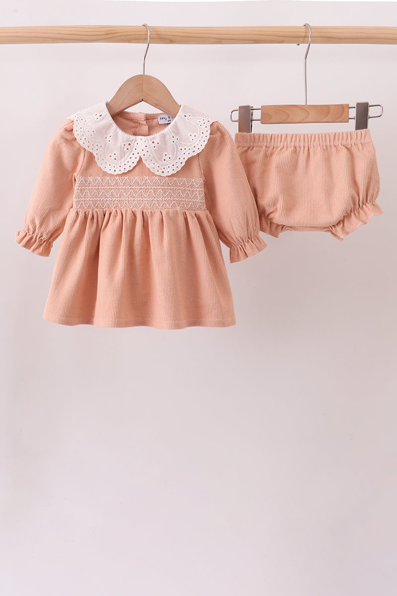 Coral Corduroy Smocked Bloomer Set - Aaria Tees Aaria Tees