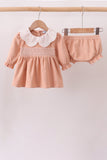 Coral Corduroy Smocked Bloomer Set - Aaria Tees Aaria Tees