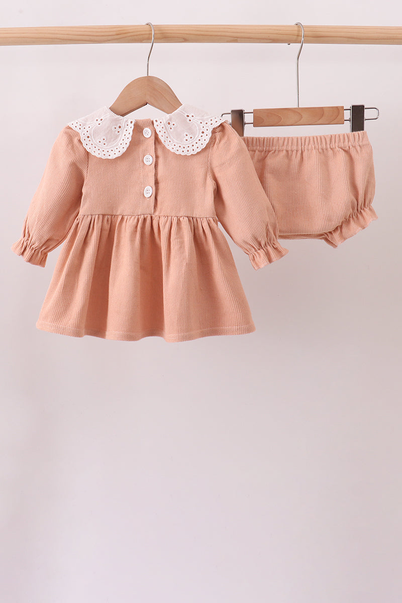 Coral Corduroy Smocked Bloomer Set - Aaria Tees Aaria Tees