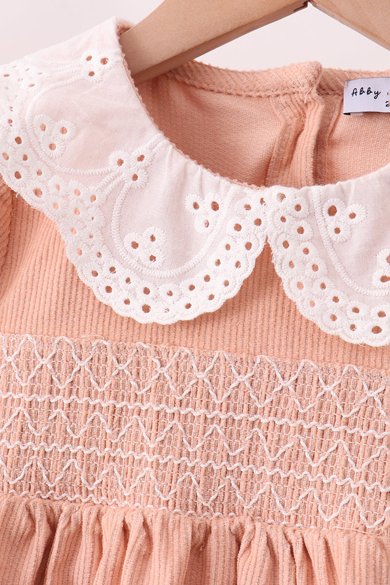 Coral Corduroy Smocked Ruffle Pants Set - Aaria Tees Aaria Tees