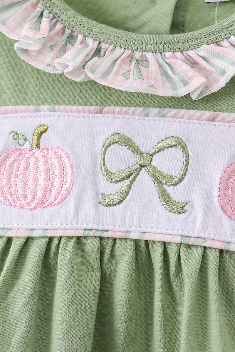Sage Pumpkin Bow Embroidery Bloomer Set - Aaria Tees Aaria Tees