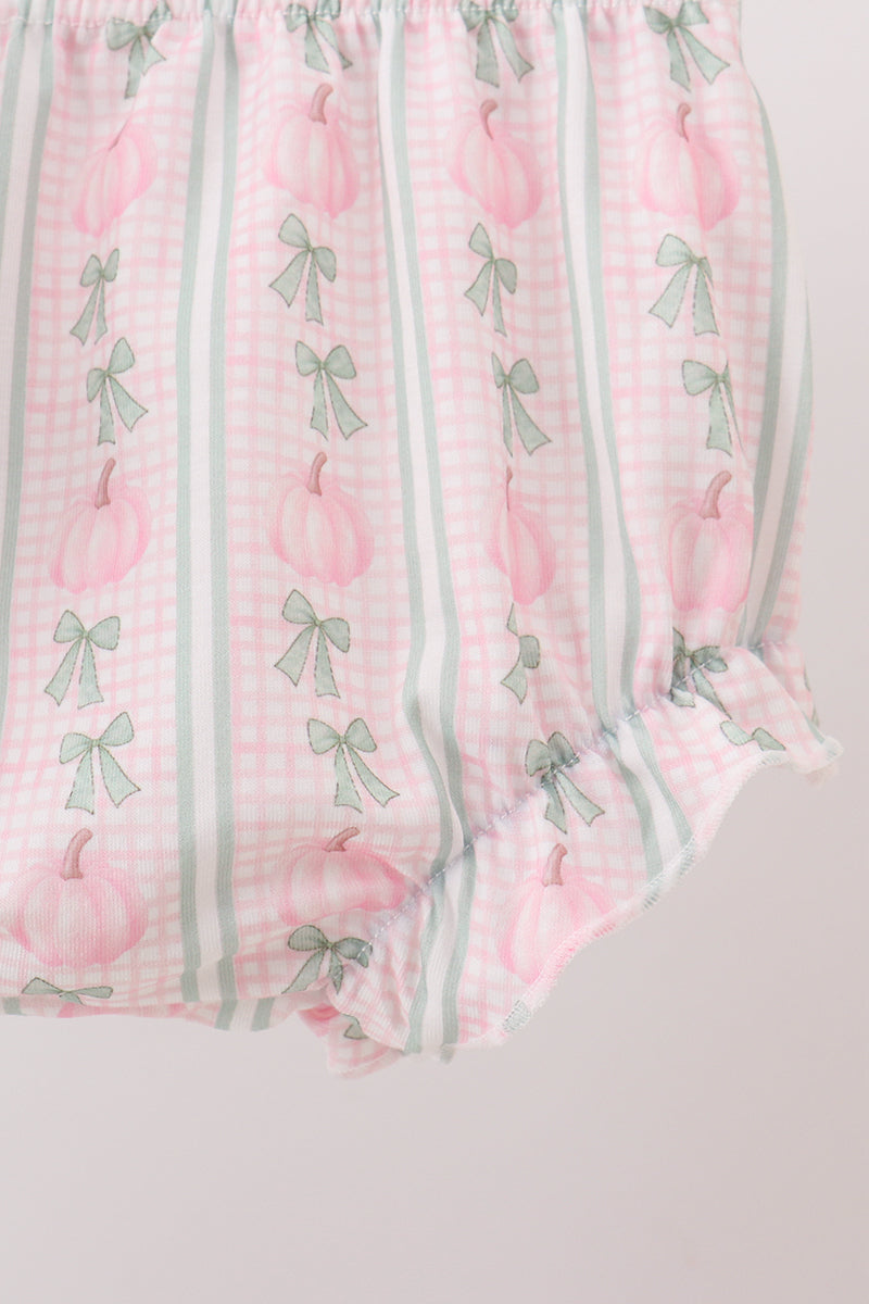Sage Pumpkin Bow Embroidery Bloomer Set - Aaria Tees Aaria Tees