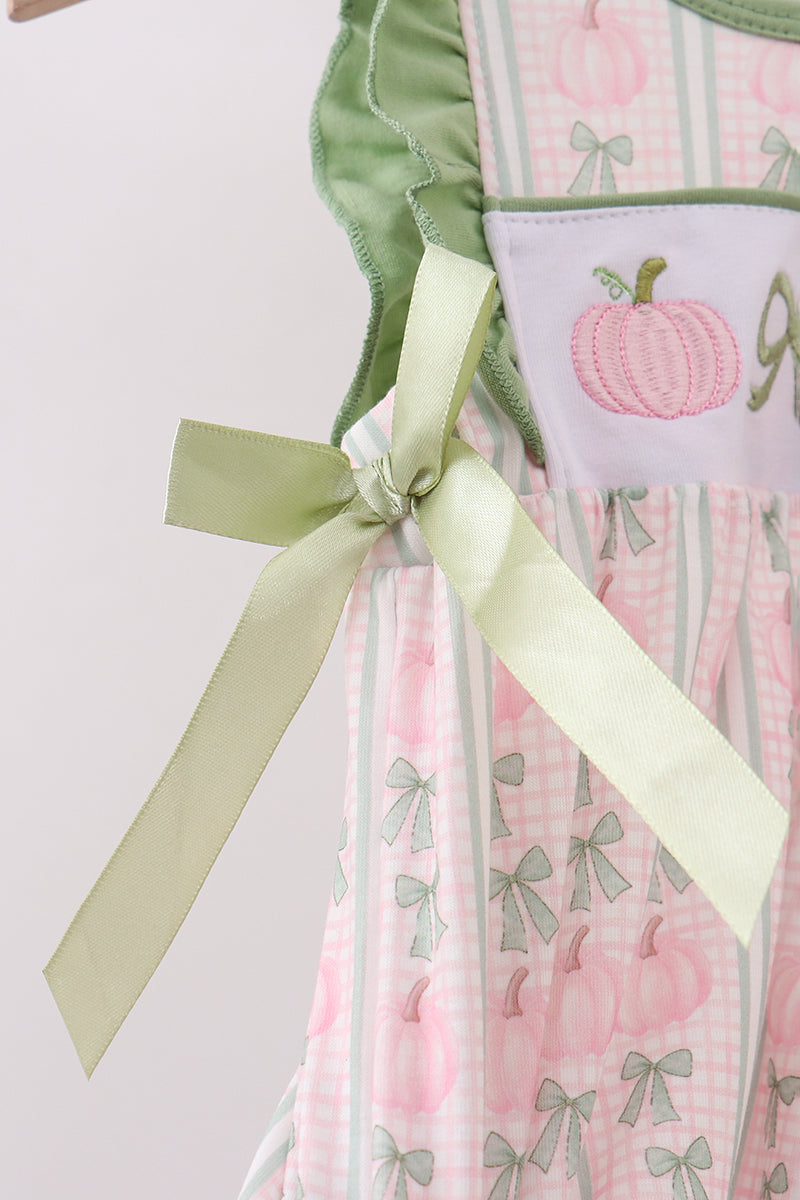 Sage Pumpkin Bow Embroidery Ruffle Bubble - Aaria Tees Aaria Tees