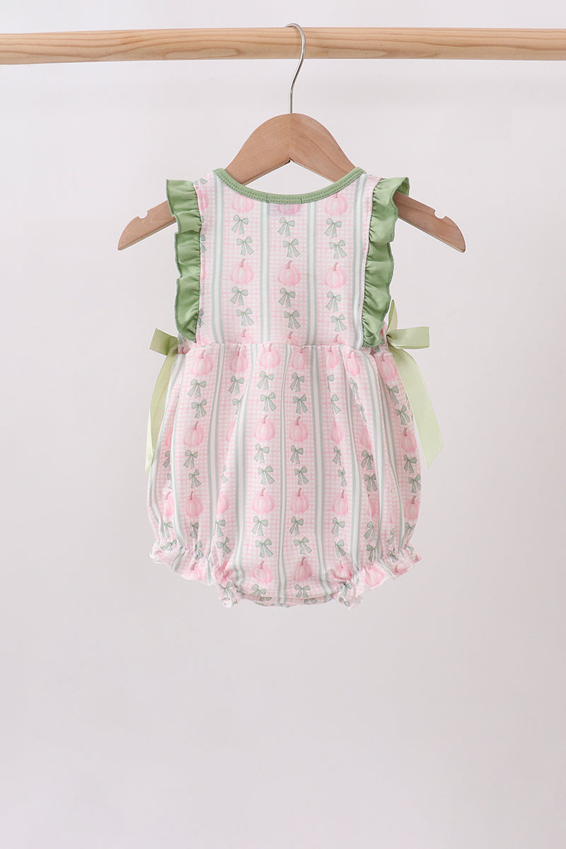 Sage Pumpkin Bow Embroidery Ruffle Bubble - Aaria Tees Aaria Tees