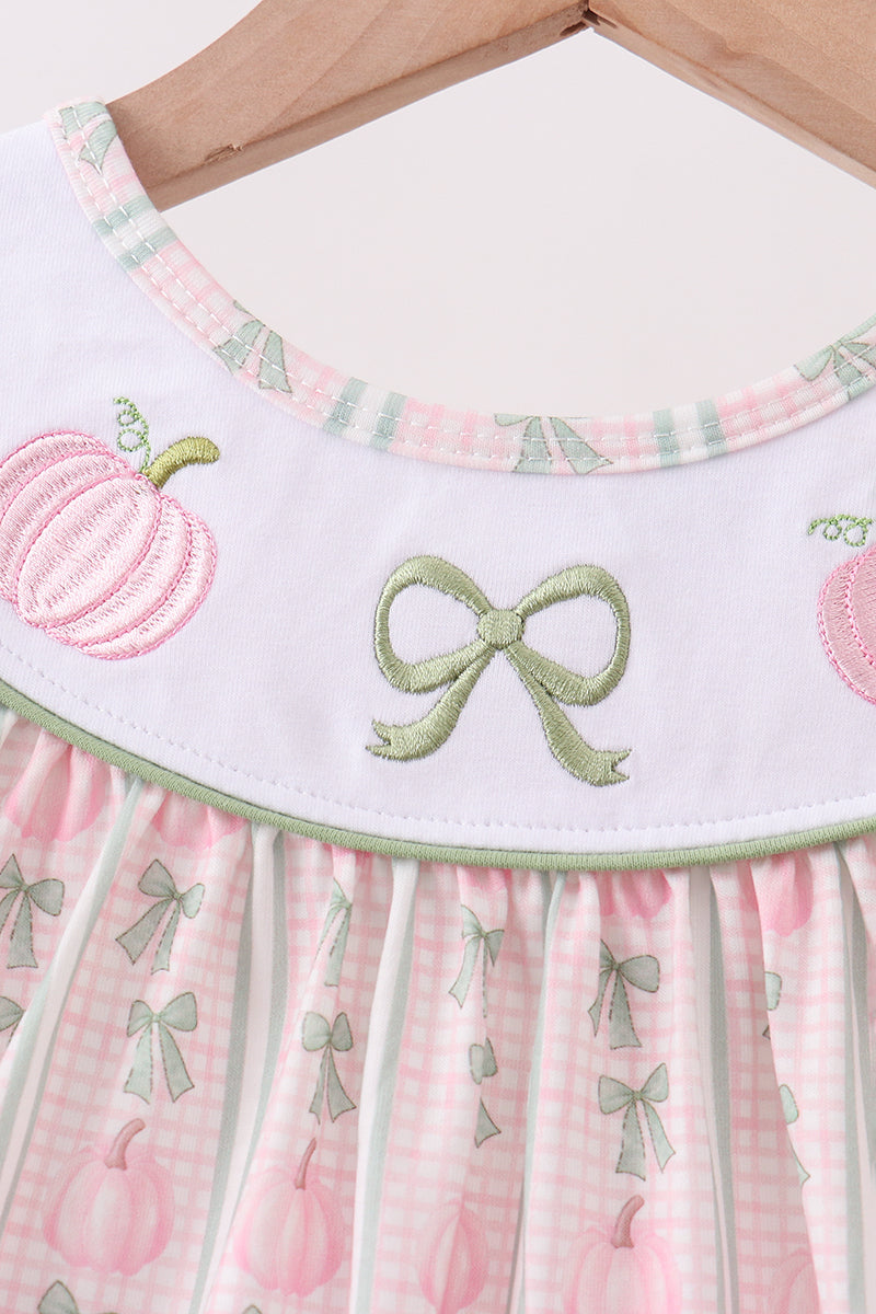 Sage Pumpkin Bow Embroidery Dress - Aaria Tees Aaria Tees