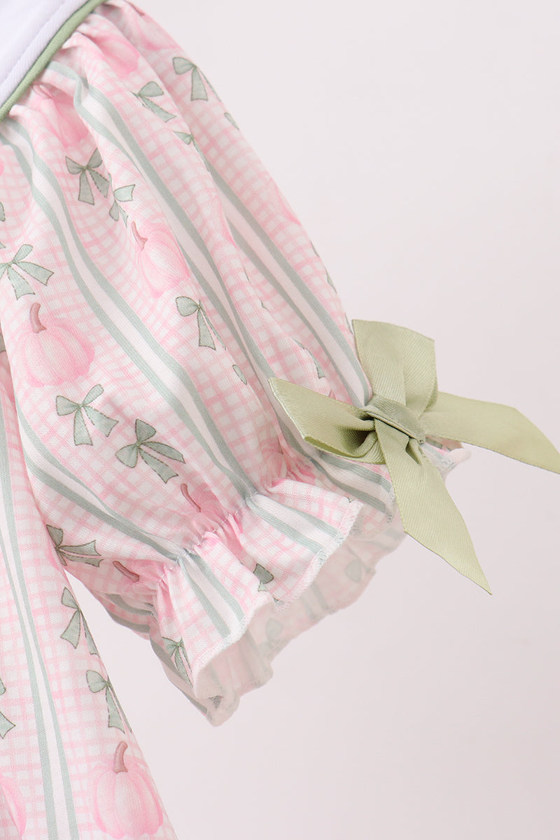 Sage Pumpkin Bow Embroidery Dress - Aaria Tees Aaria Tees