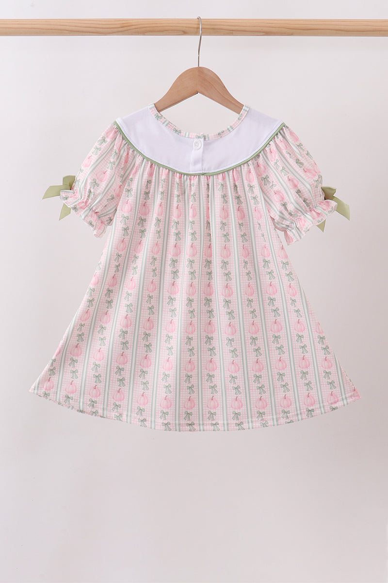 Sage Pumpkin Bow Embroidery Dress - Aaria Tees Aaria Tees