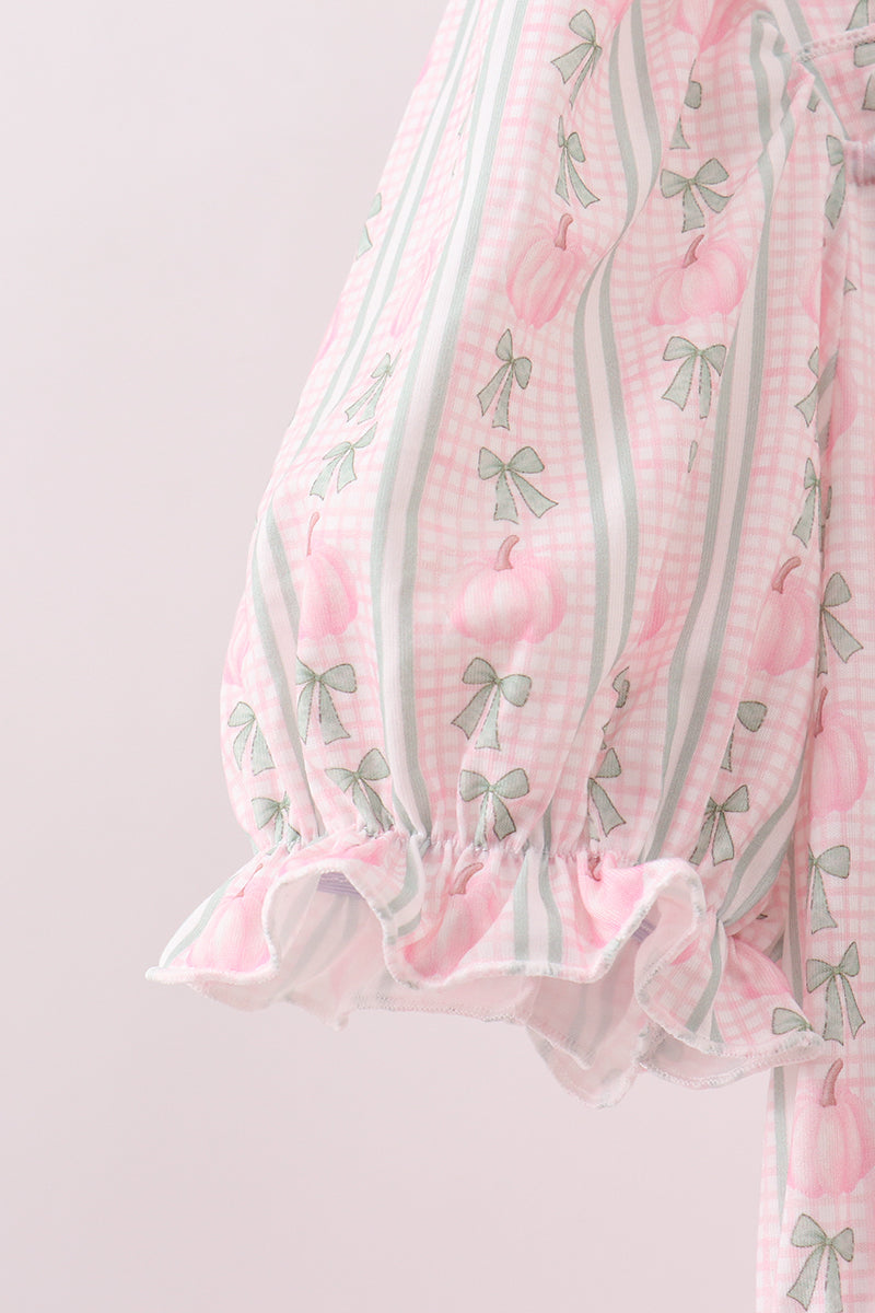 Pumpkin Bow Embroidery Mom Tiered Dress - Aaria Tees Aaria Tees