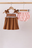 Brown Pumpkin Smocked Lace Bloomer Set - Aaria Tees Aaria Tees
