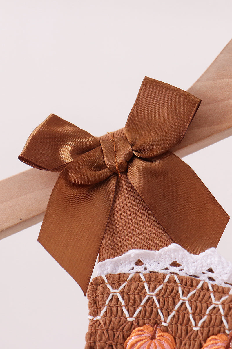 Brown Pumpkin Smocked Lace Bloomer Set - Aaria Tees Aaria Tees