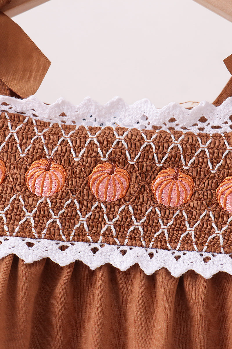 Brown Pumpkin Smocked Lace Bloomer Set - Aaria Tees Aaria Tees