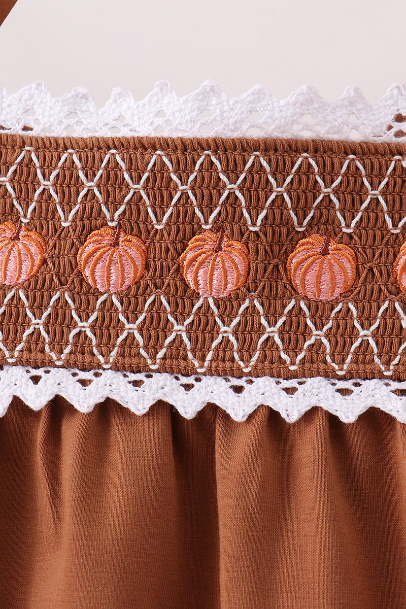 Brown Pumpkin Smocked Lace Set - Aaria Tees Aaria Tees