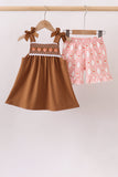 Brown Pumpkin Smocked Lace Shorts Set - Aaria Tees Aaria Tees