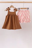 Brown Pumpkin Smocked Lace Shorts Set - Aaria Tees Aaria Tees
