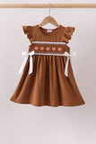Brown Pumpkin Smocked Lace Dress - Aaria Tees Aaria Tees