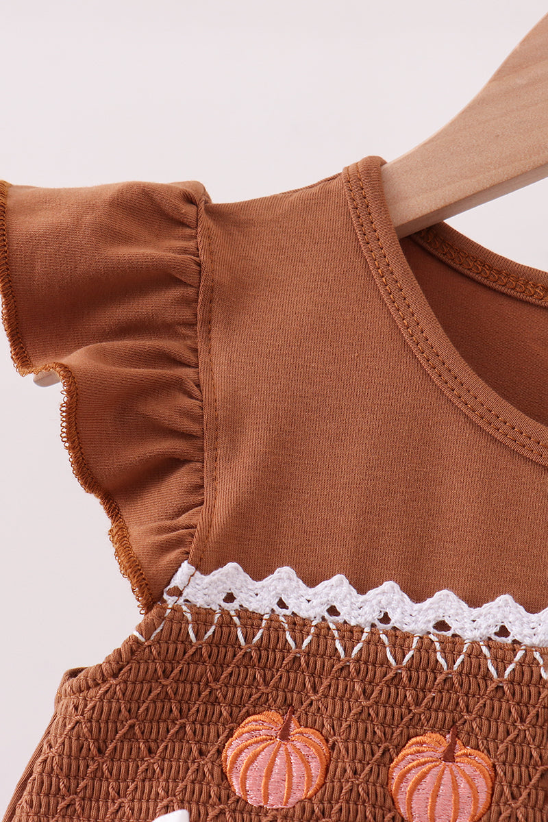 Brown Pumpkin Smocked Lace Dress - Aaria Tees Aaria Tees