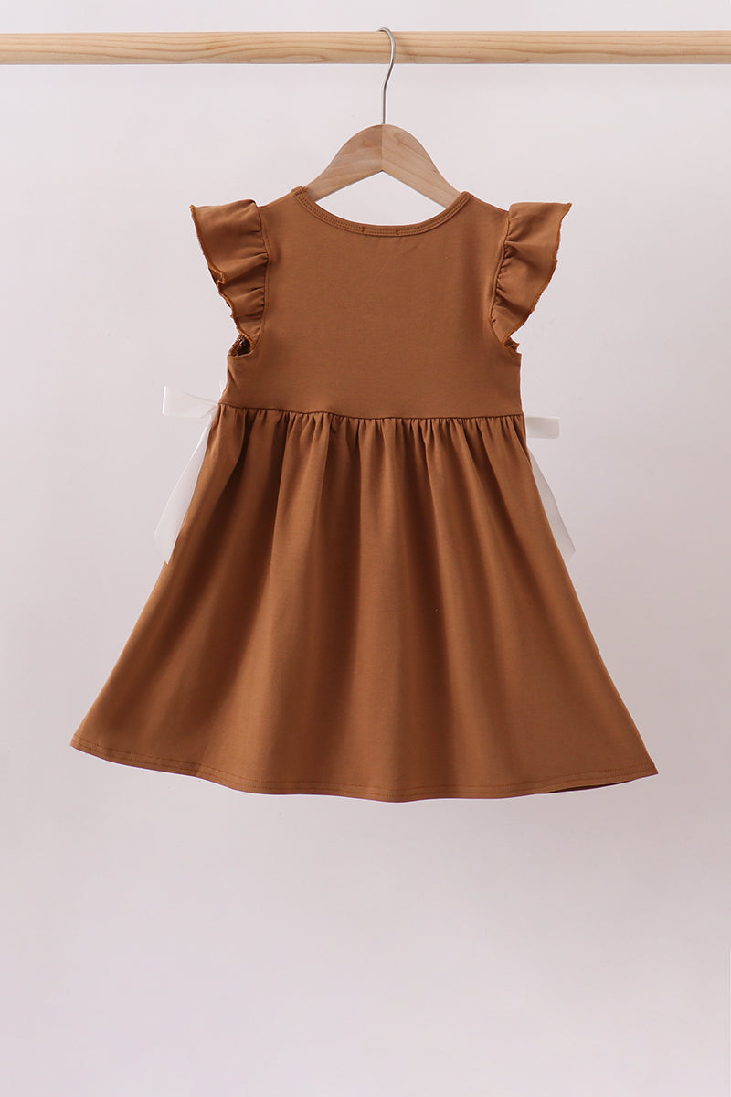 Brown Pumpkin Smocked Lace Dress - Aaria Tees Aaria Tees