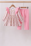 Pink Rose Stripe Ruffle Pants Set - Aaria Tees Aaria Tees
