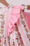 Pink Rose Stripe Ruffle Pants Set - Aaria Tees Aaria Tees