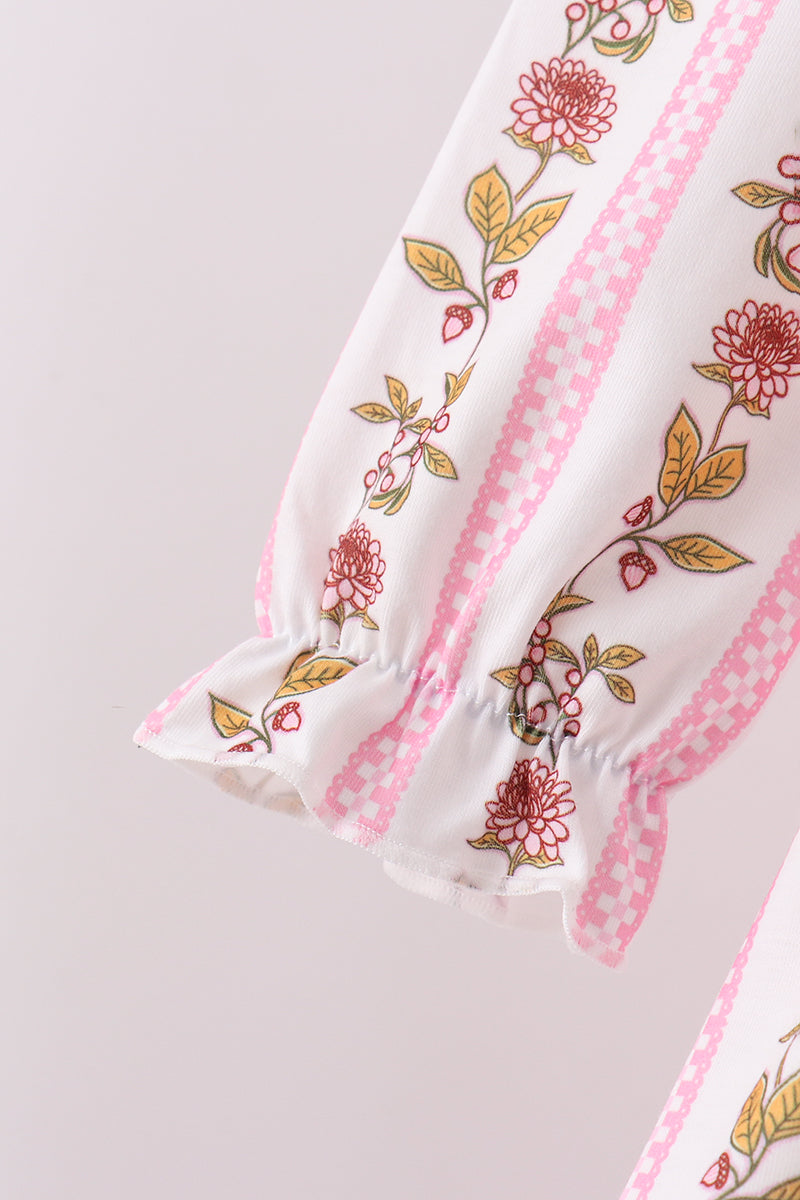 Pink Rose Stripe Ruffle Pants Set - Aaria Tees Aaria Tees