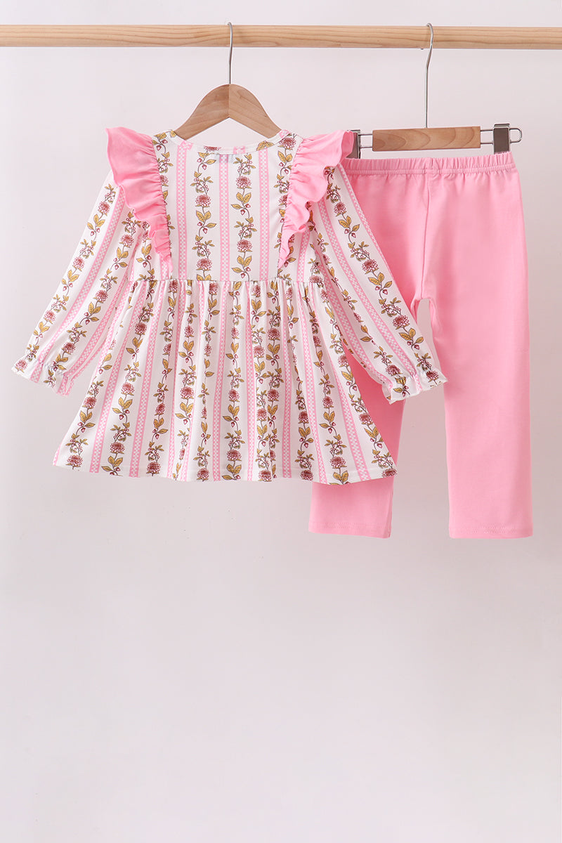 Pink Rose Stripe Ruffle Pants Set - Aaria Tees Aaria Tees