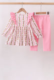 Pink Rose Stripe Ruffle Pants Set - Aaria Tees Aaria Tees