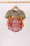 Camel Pumpkin Embroidery Ruffle Plaid Bubble - Aaria Tees Aaria Tees