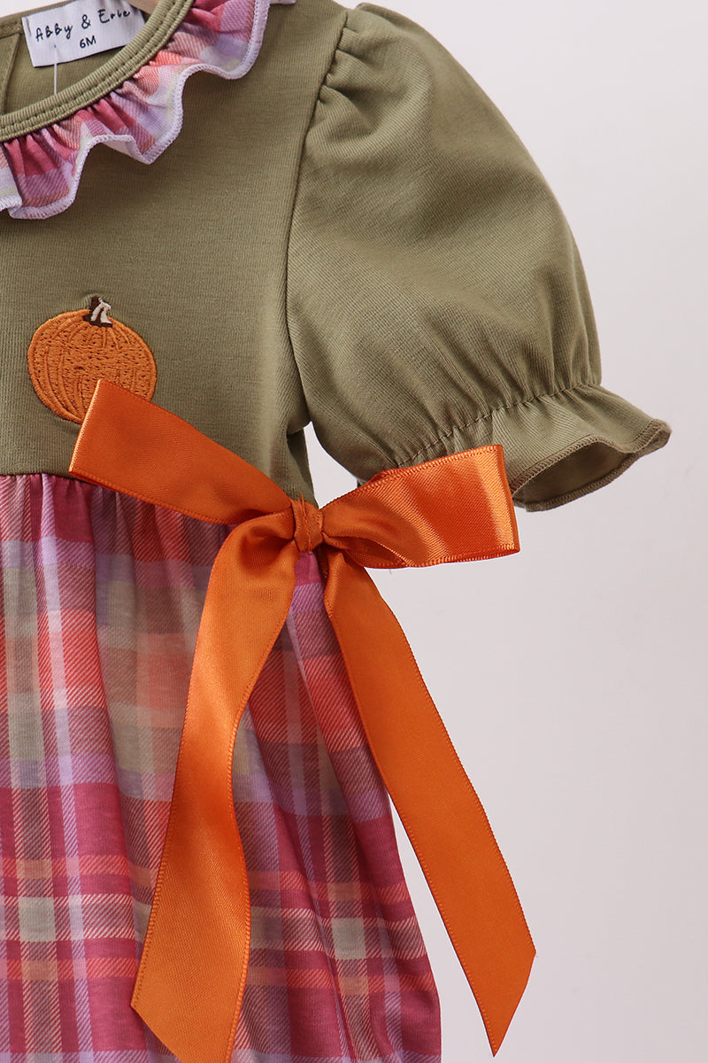 Camel Pumpkin Embroidery Ruffle Plaid Bubble - Aaria Tees Aaria Tees