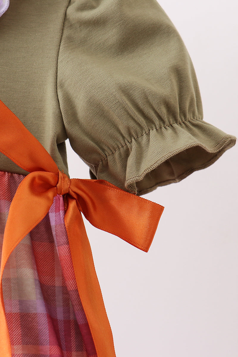 Camel Pumpkin Embroidery Ruffle Plaid Bubble - Aaria Tees Aaria Tees