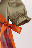 Camel Pumpkin Embroidery Ruffle Plaid Bubble - Aaria Tees Aaria Tees