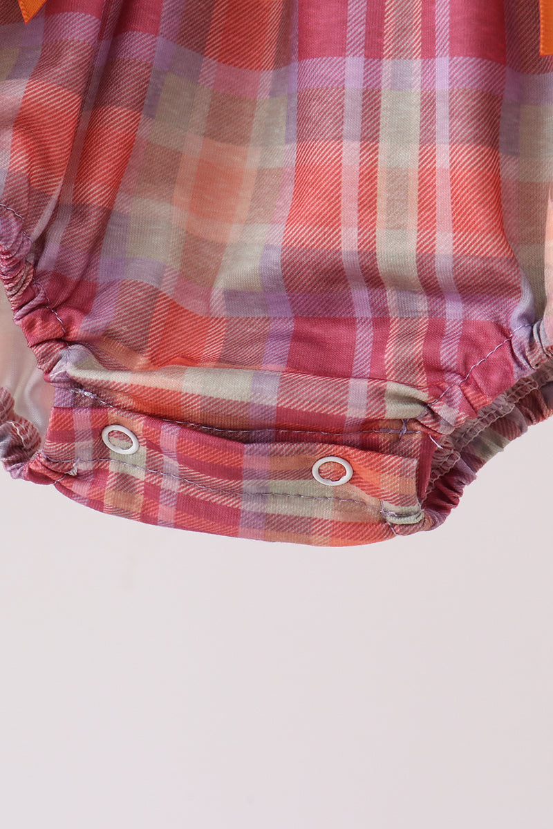 Camel Pumpkin Embroidery Ruffle Plaid Bubble - Aaria Tees Aaria Tees