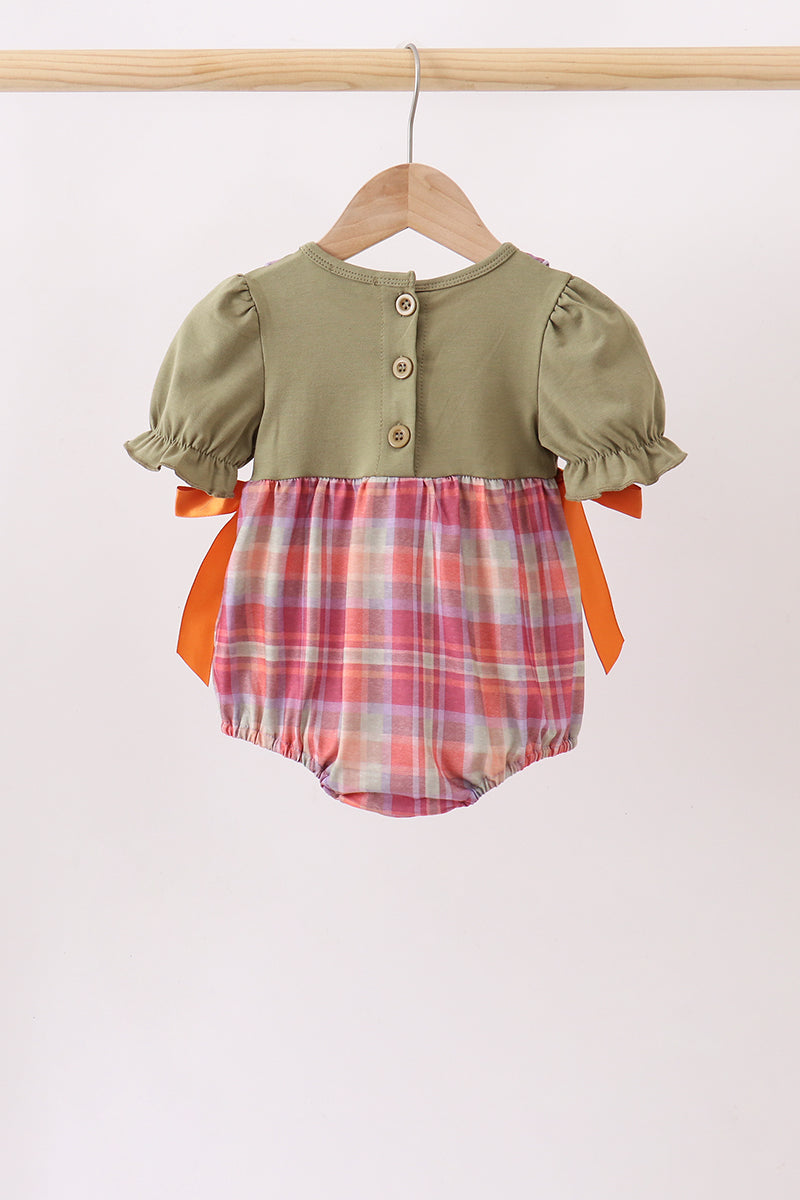 Camel Pumpkin Embroidery Ruffle Plaid Bubble - Aaria Tees Aaria Tees