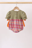 Camel Pumpkin Embroidery Ruffle Plaid Bubble - Aaria Tees Aaria Tees