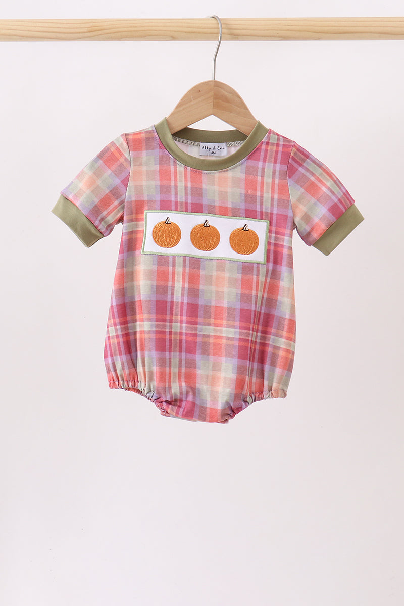 Camel Pumpkin Embroidery Plaid Bubble - Aaria Tees Aaria Tees
