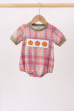 Camel Pumpkin Embroidery Plaid Bubble - Aaria Tees Aaria Tees