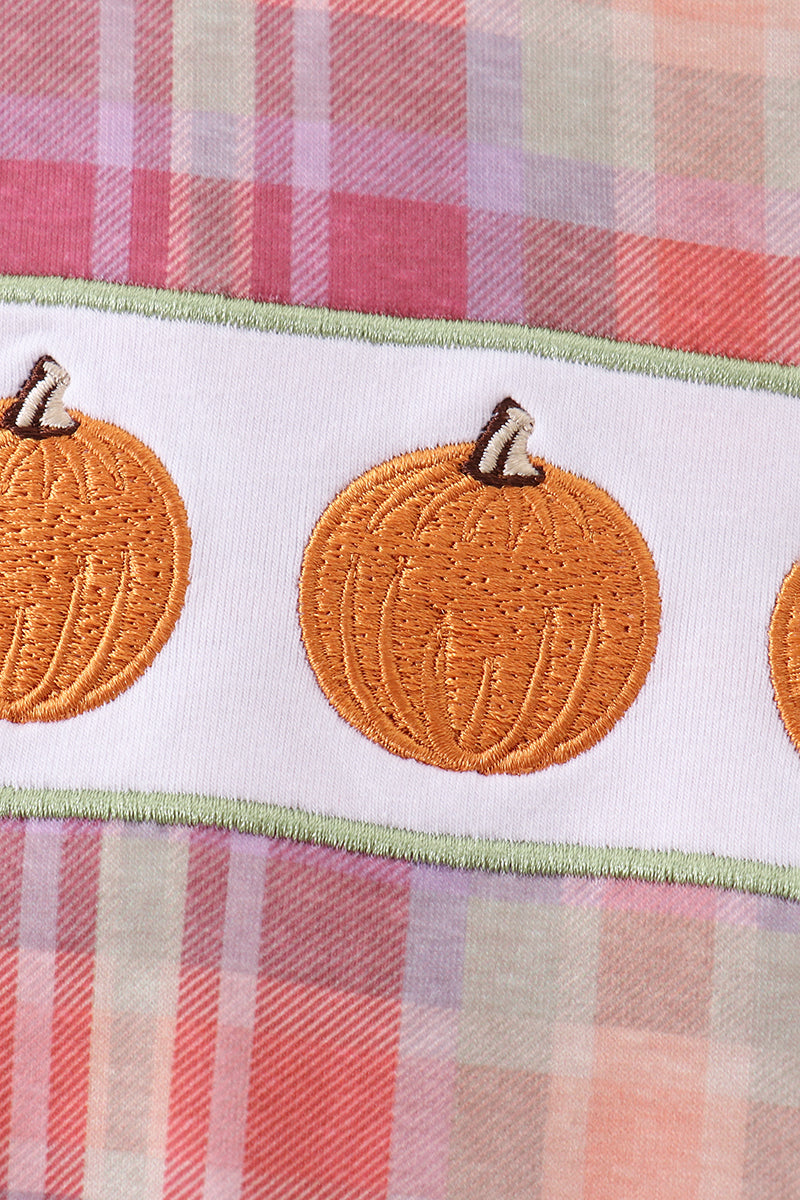 Camel Pumpkin Embroidery Plaid Bubble - Aaria Tees Aaria Tees